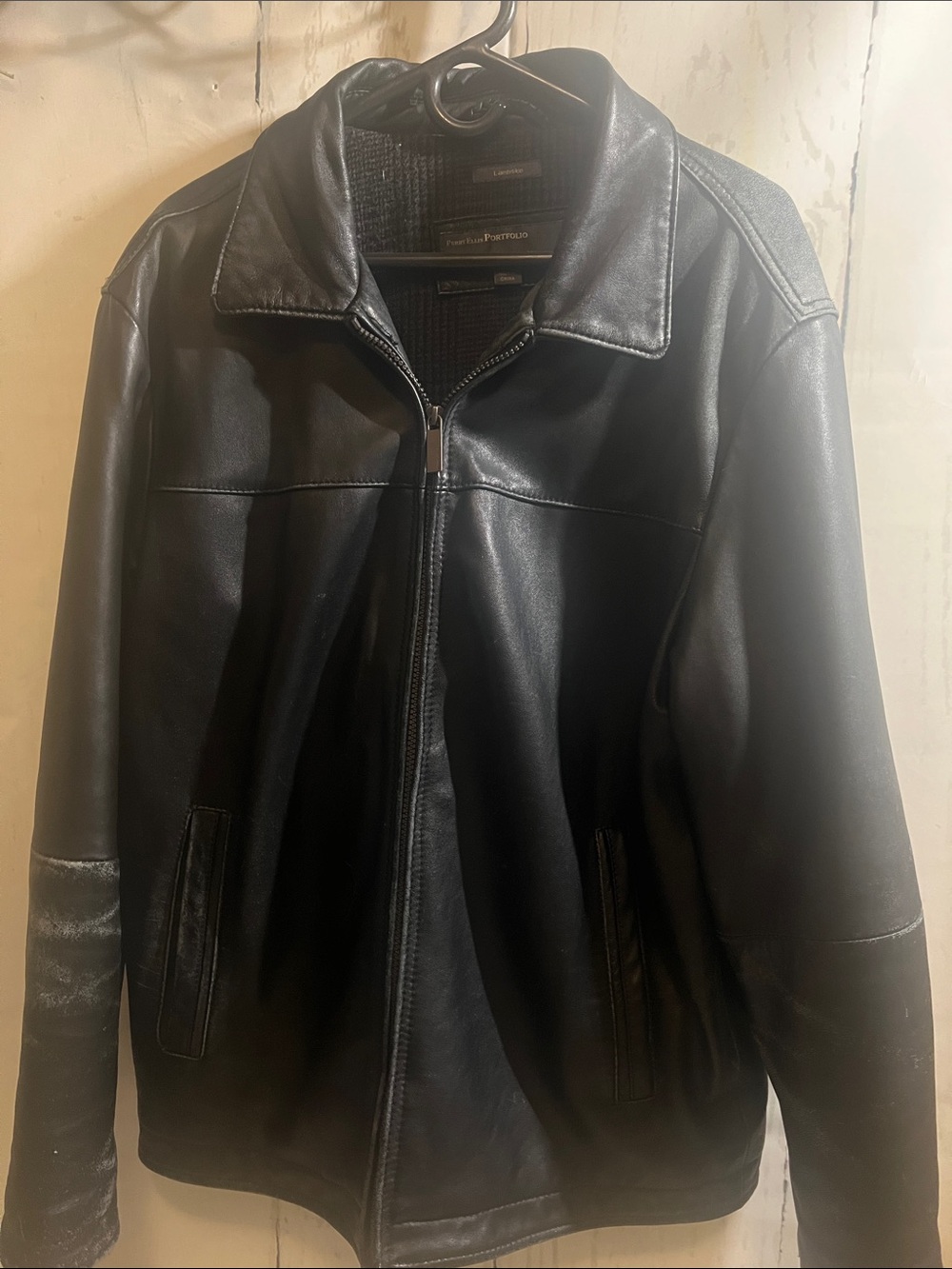 Men's Black Leather Zip Front Jacket